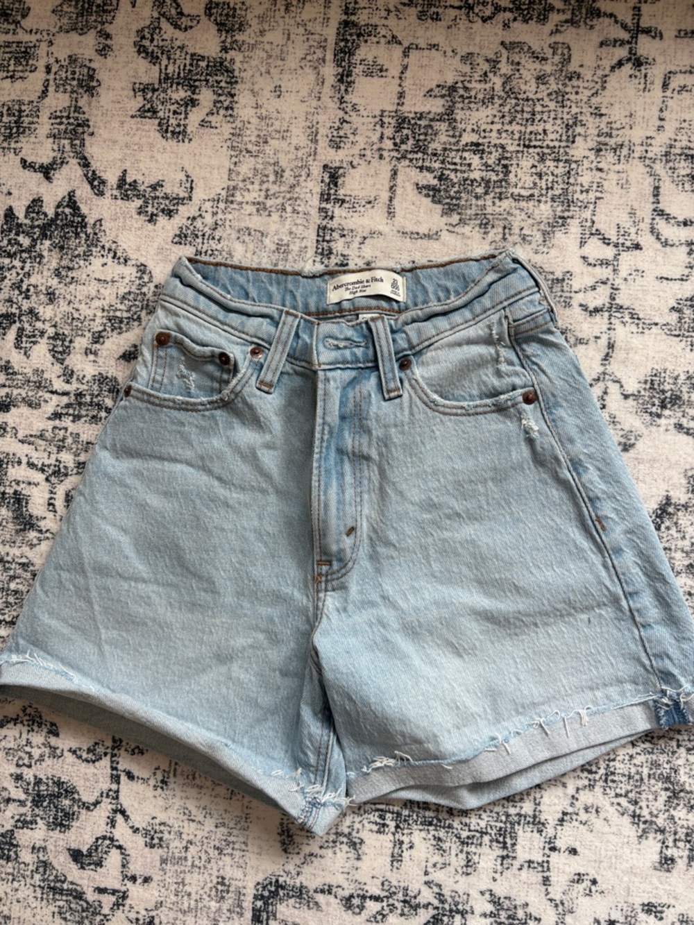 Abercrombie dad curve love style Light Blue High-Waist Denim Shorts